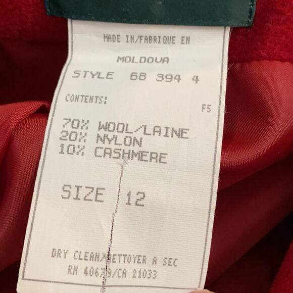 Red wool cashmere coat womens size 12 made in Moldova vintage - Picture 9 of 9